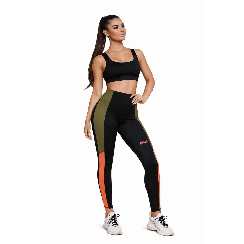 NWT New AYDA Performance Legging Pants Black Olive Orange‎ Sport Yoga XS